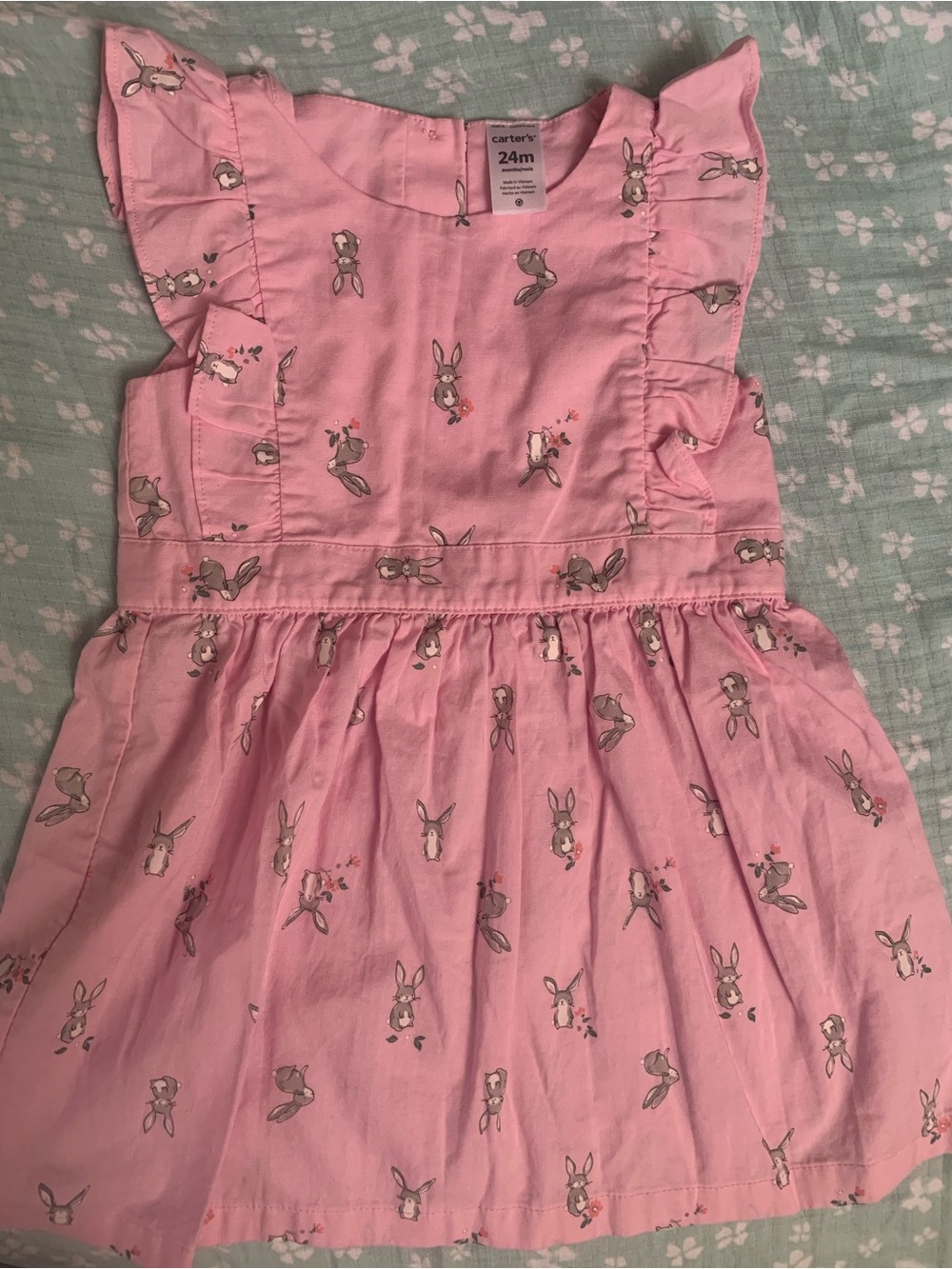 Carter's Pink Bunny Print Ruffle-Sleeve Dress